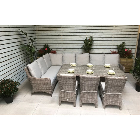 Signature Weave Alexandra Wicker Large Corner Sofa Dining Set & 3 Chairs Grey