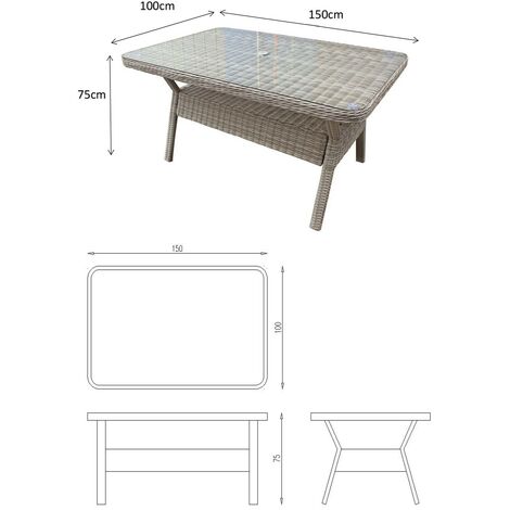 Signature Weave Alexandra Wicker Rectangular 6 Seater Dining Table Grey