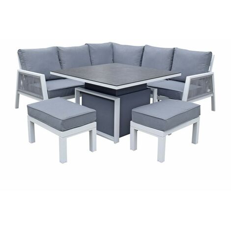 Signature Weave Bettina Corner Sofa Set Gas Lift Dining Table Benches Grey
