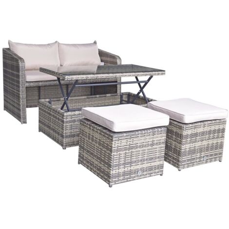 Signature Weave Gemma Wicker Compact Sofa Lift Up Coffee Table & 2x Stools Brown