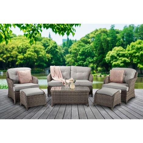 Signature Weave Harper Wicker 4 Seater Sofa Chair & Footstool Table Set Grey