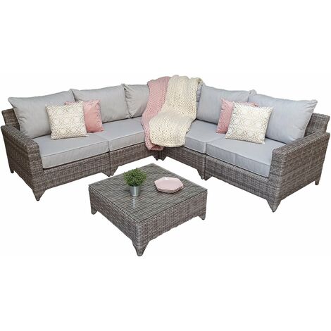 Signature Weave Helena Wicker Modular Corner Sofa Chair Coffee Table Set Grey
