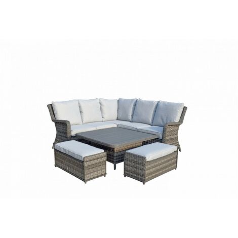 Signature Weave Mia Wicker Corner Sofa Lifting Dining Table Benches Set Grey
