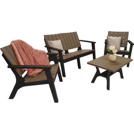Signature Weave Polly 4 Seater Sofa Arm Chair Coffee Table Set Black Grey