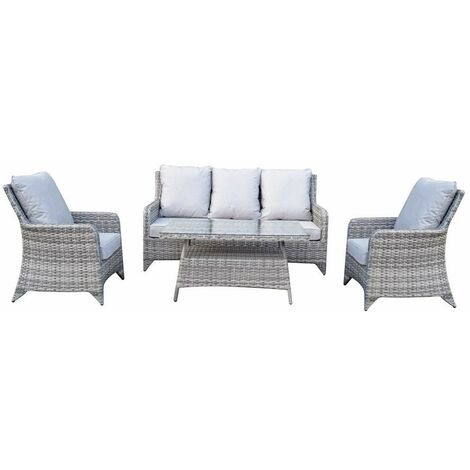 Signature Weave Sarah Grey Wicker 5 Seater Sofa Arm Chair Coffee Table Set