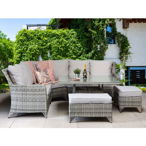 Signature Weave Sarah Wicker Corner Sofa Dining Table Benches Furniture Set Grey