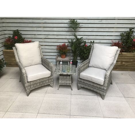 Signature Weave Sarah Wicker High Back Lounge Arm Chair Side Table Set Grey