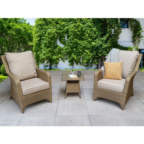 Signature Weave Sarah Wicker High Back Lounge Arm Chair Side Table Set Natural