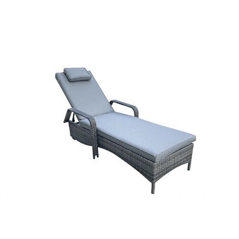 Signature Weave Savannah Wicker Sun Lounger Bed Chair & Side Drinks Table Grey