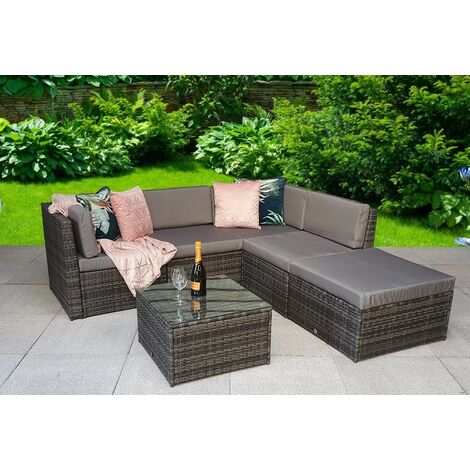 Signature Weave Stella Wicker Modular Corner Sofa Stool Coffee Table Set Grey
