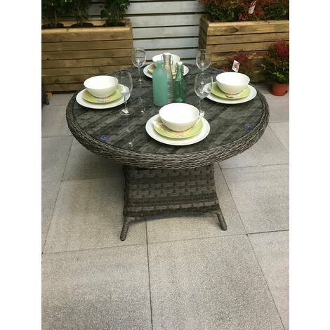 Signature Weave Victoria Wicker 4 Seater Round Dining Table Grey 100cm
