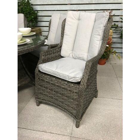 Signature Weave Victoria Wicker High Back Dining Arm Chair Seat Cushions Grey