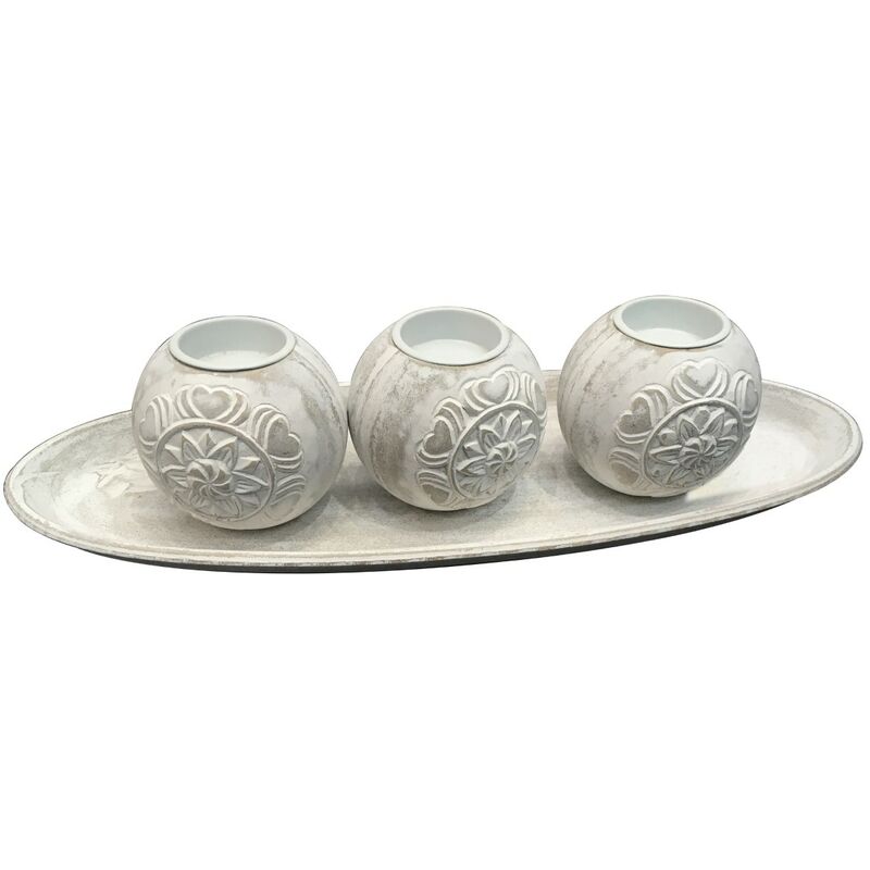 Signes Grimalt Bandeja De Decoración Decoracion Bandeja Con Bolas Jarrones Y Portavelas Blanco 18x50x8cm 24528 - Blanco