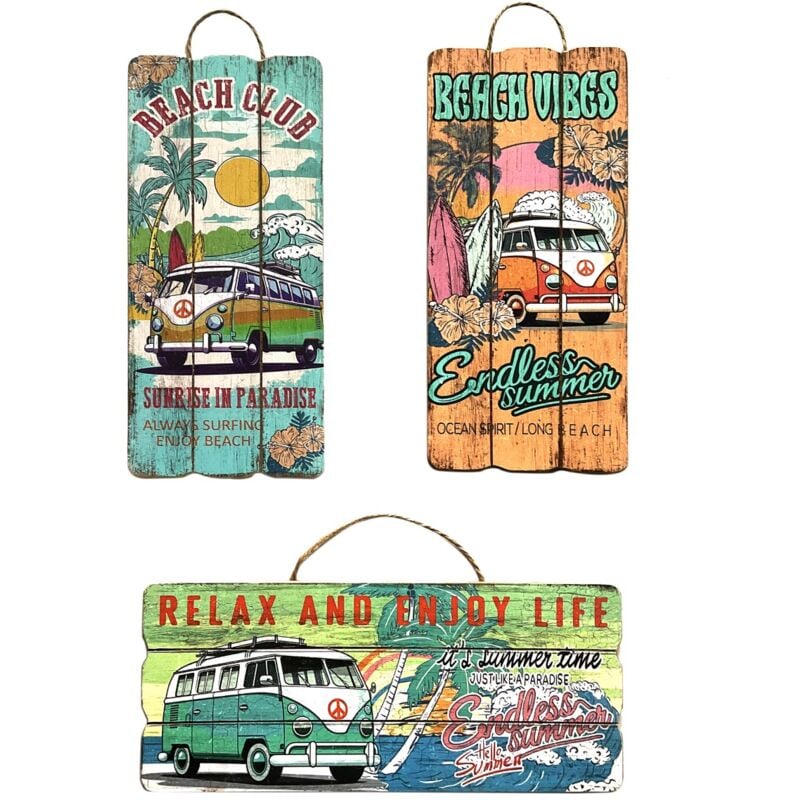 Ornement mural multicolore 3 pièces - Décoration de jardin en mdf pour intérieur et extérieur - Style Surf