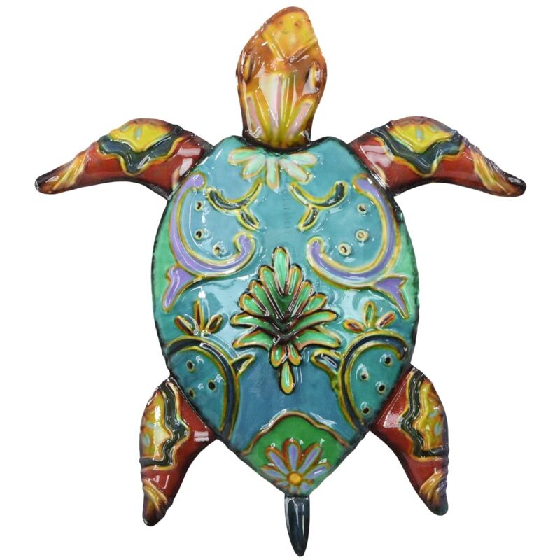 Ornement mural décoratif en forme de tortue tropicale en métal vert, 25x2x22cm