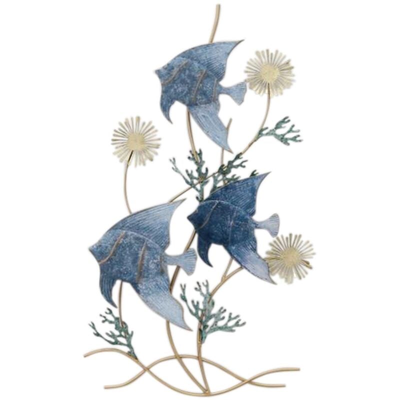 Décoration murale en forme de poisson en métal pour décoration nautique et marin, idéale pour les salons et les pièces de style maritime.