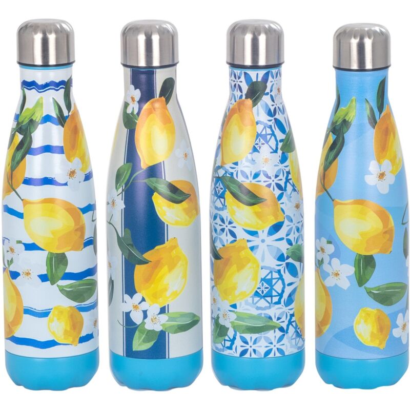 Signes Grimalt - Bouteille isotherme en acier inoxydable avec motif citrons, idéale pour les boissons chaudes et froides, cadeau parfait