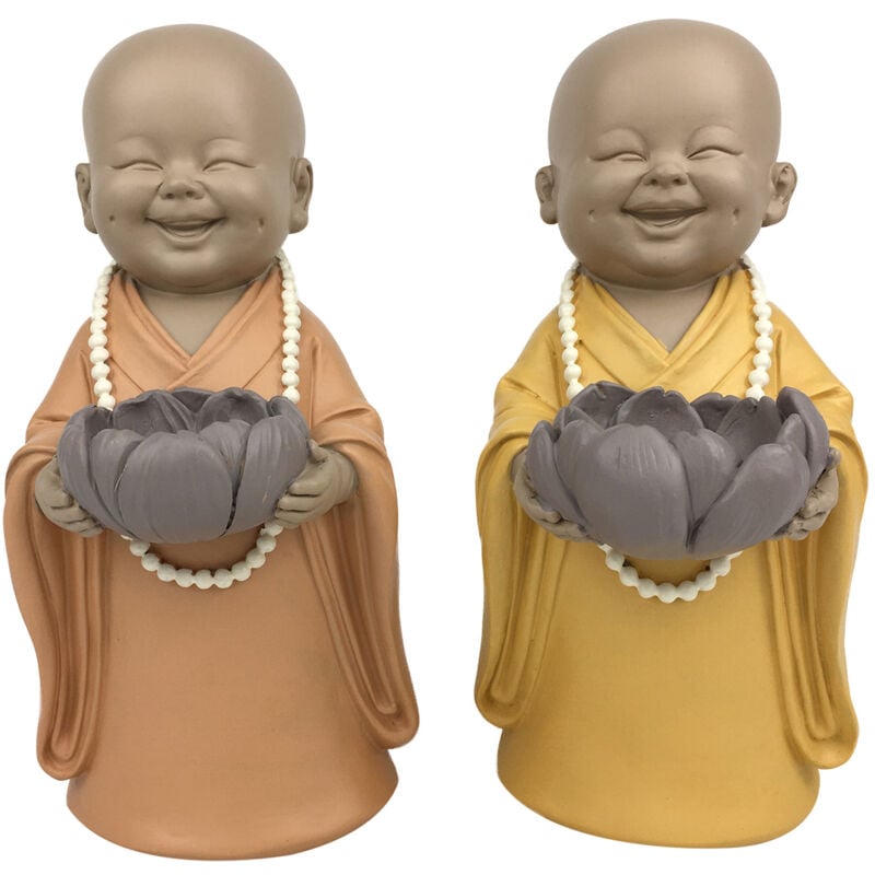 Signes Grimalt Bougeoir Moine 2U Bouddhas Orange - 23x11x14cm, Décoration Orientale