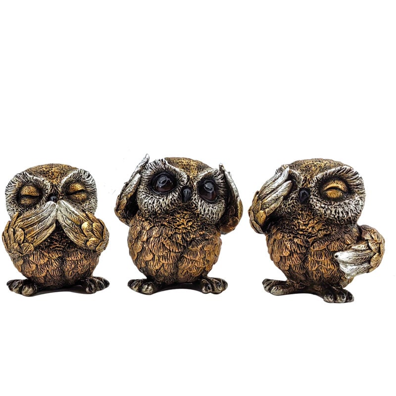 Signes Grimalt - Buhos 3U Famille de Hiboux Décoratifs en Résine - Marron - 8x8x6cm