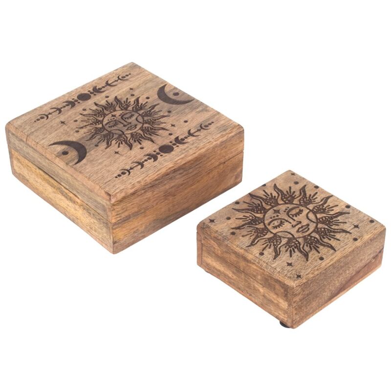 Lot de 2 boîtes décoratives en bois de manguier, pour le rangement et la décoration intérieure, design ethnique moderne Lot de 2 boîtes décoratives en bois de manguier, pour le rangement et la décoration intérieure, design ethnique moderne