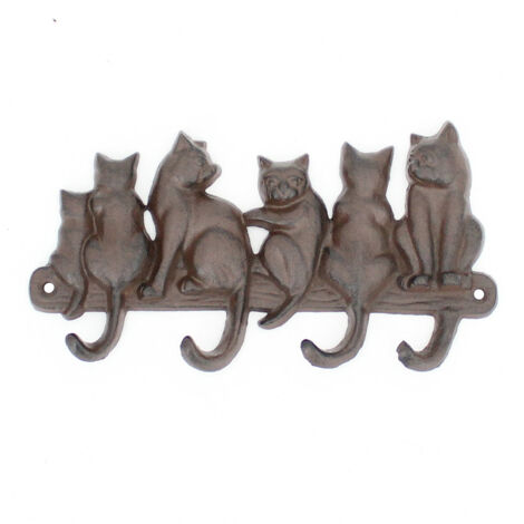 Signes Grimalt Cat Hanger 4 Boutons Porte-Manteaux en Fonte Grise 13x23x3cm