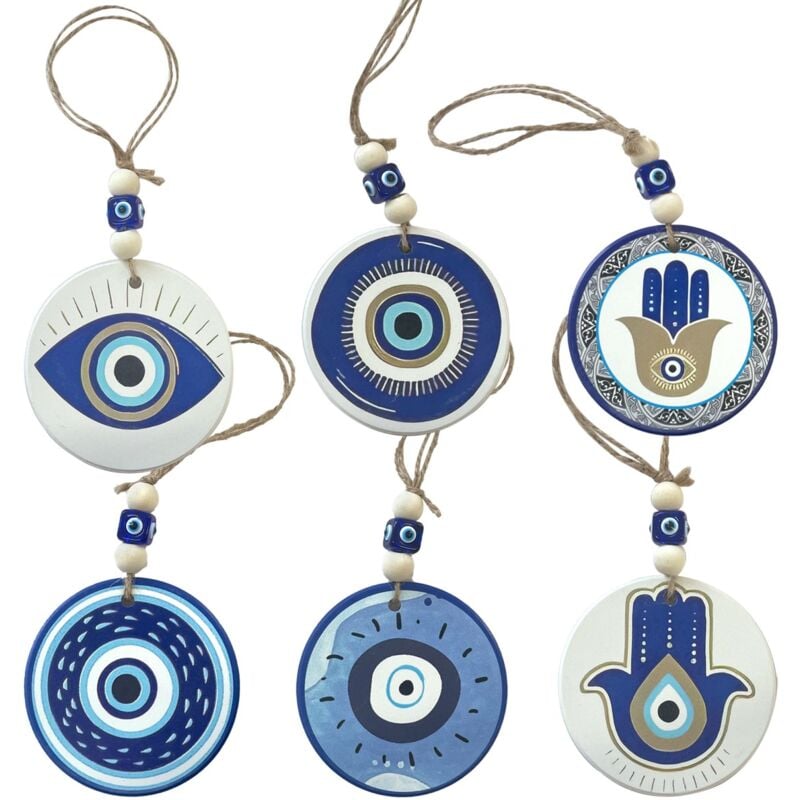 Pendentif main de Fatima 6 différentes protections contre le mauvais œil amulette porte-bonheur céramique bleue