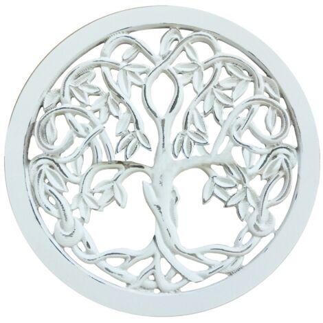 Signes Grimalt Colgante Adorno Pared  Adorno Arbol De La Vida Placas De Madera Blanco 1x30x30cm 26242