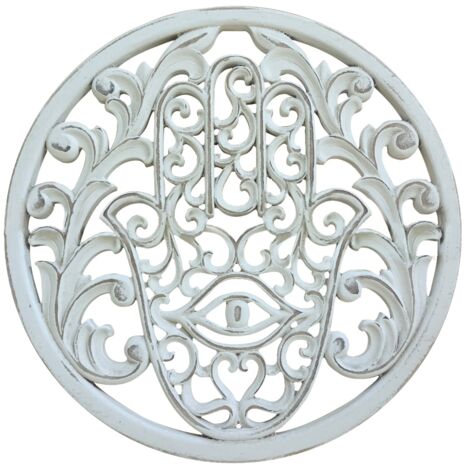 Signes Grimalt Colgante Adorno Pared Adorno Pared Mano Fatima Placas De Madera Blanco 1x40x40cm 26238