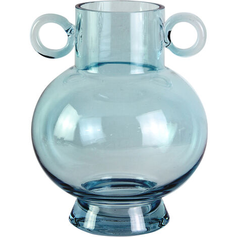 Signes Grimalt Crystal Vase avec poignées en vase et support Vase bleu - 23x16x16cm