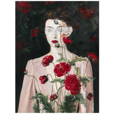 Signes Grimalt Cuadro Adorno Pared Cuadro Mujer Con Rosas Cuadros Negro 4x80x100cm 26690
