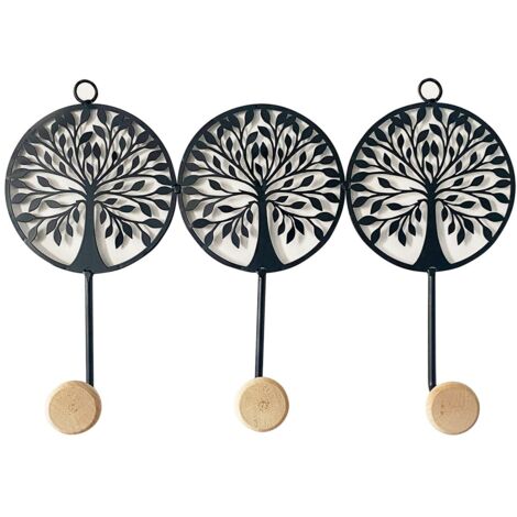 Signes Grimalt Cuelgallaves Adorno Pared  Percha Árbol De La Vida 3 U Percheros Negro 24x6x39cm 28666