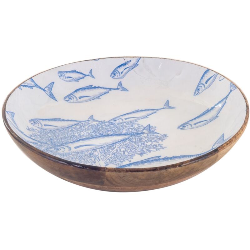 Grand bol à poisson décoratif en bois marin nautique