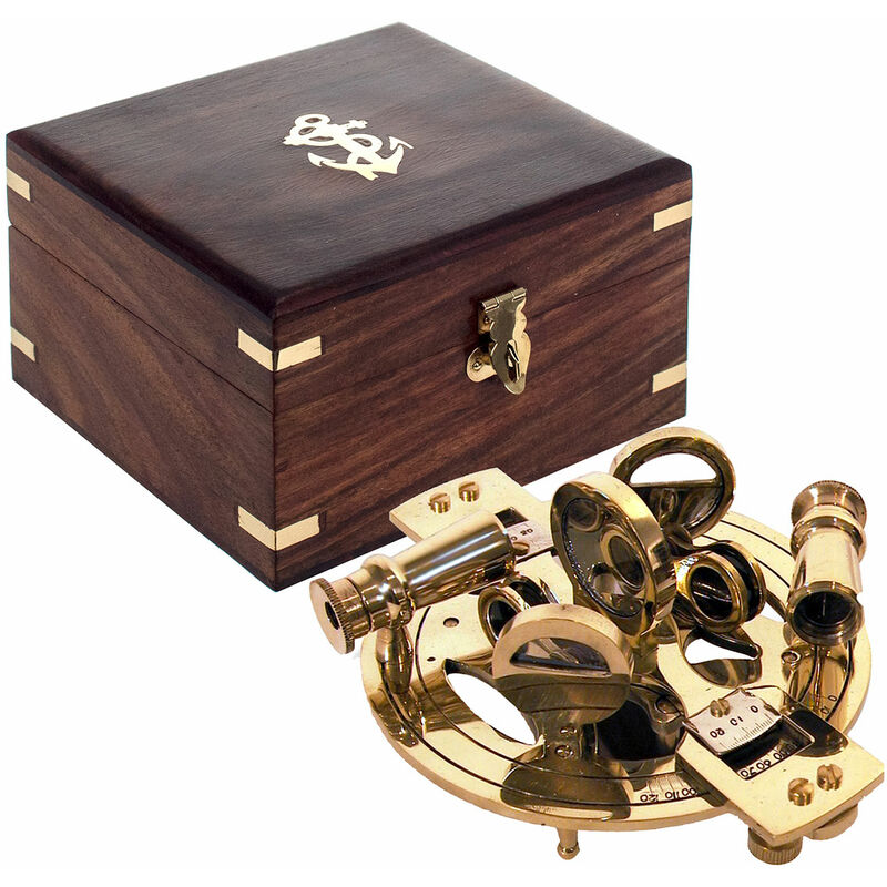 Décoration de la figure marine Sailor Sextant avec boîte nautique brune 13x11x7cm 6404 - Signes Grimalt
