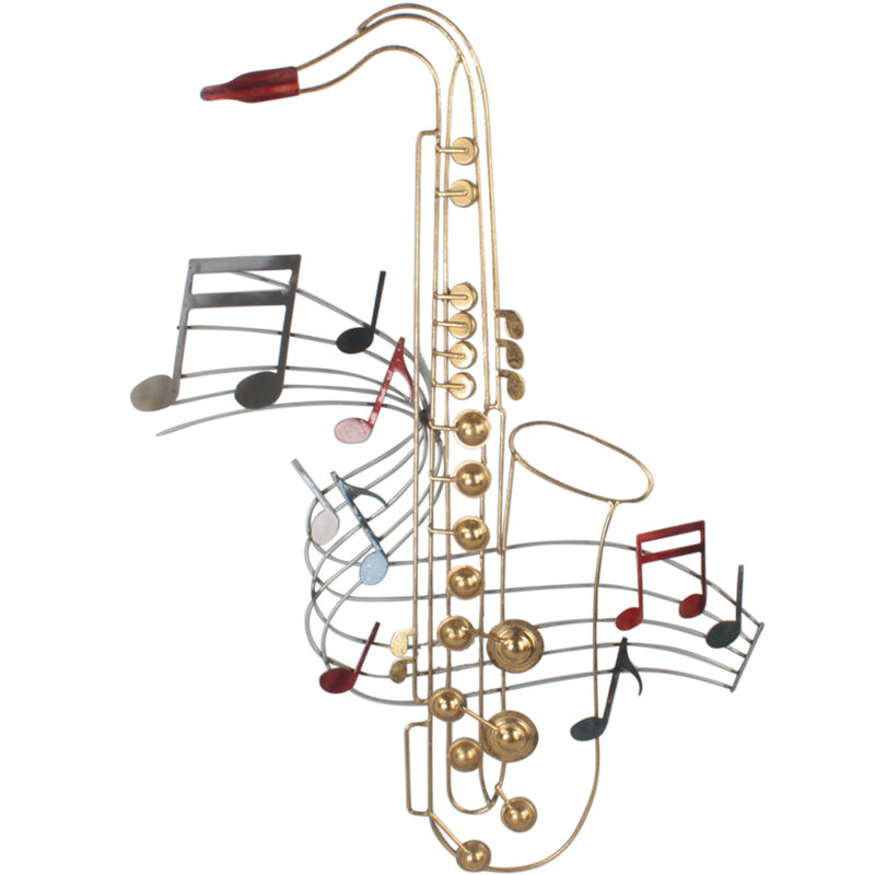 Décoration Murale Saxophone Appliques en Métal Beige 73x54x5cm - Décoration Ethnique pour Salon, Chambre et Bureau - Signes Grimalt