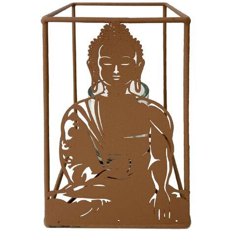 Signes Grimalt Decorazione di portavelas  Porta del Buddha con vasi di vetro e supporto marrone 20x14x14cm 27530