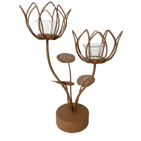 Signes Grimalt Decorazione di portavelas Portavelas in vasi a forma di fiori e supporto marrone 36x16x26cm 27535