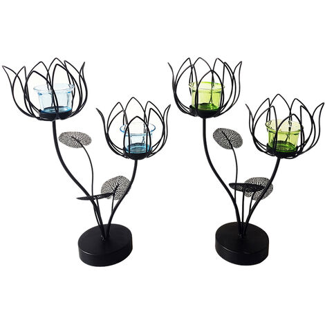 Signes Grimalt Decorazione di portavelas  Supporto 2 fiori 2u vasi e supporti neri 15x25x35cm 30244