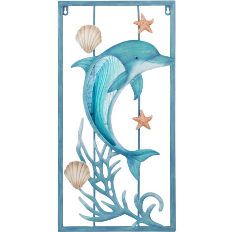 Signes Grimalt Delfin Decorazione da Parete Applique Metallo Blu Rettangolare 61x31x3cm