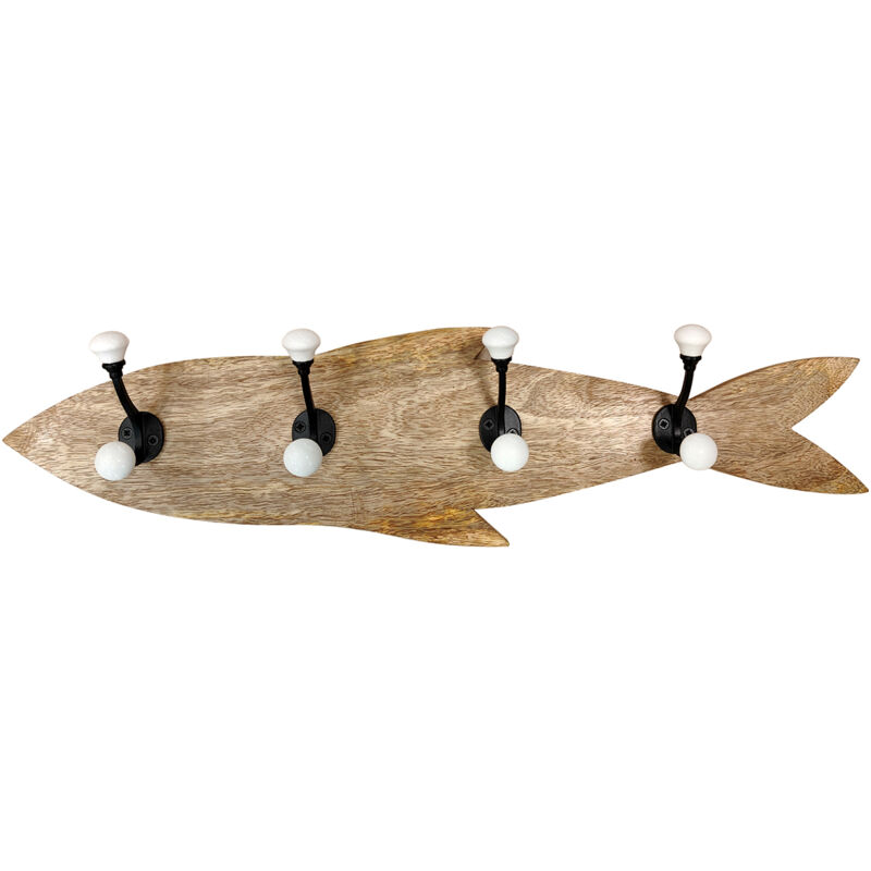 Signes Grimalt - Fish Hanger 4 Boutons Marron - 16x60x8cm, Décoration Murale Vintage en Métal