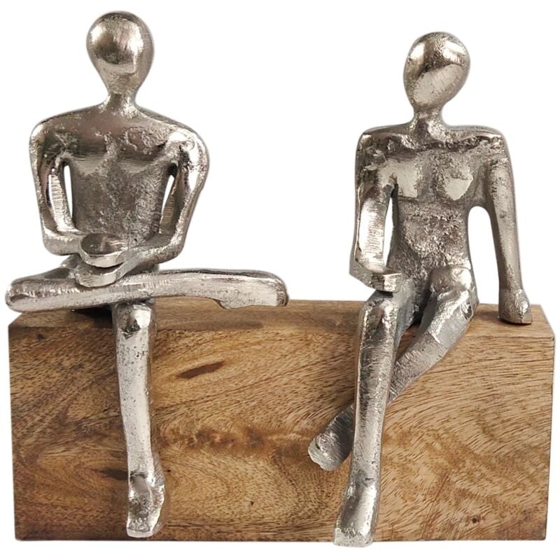 Figurines de table bohème grises sans banc en aluminium et bois de manguier