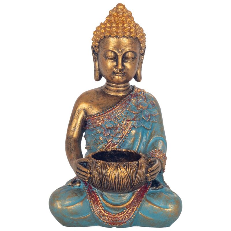 Signes Grimalt - Statue de Bouddha doré en résine, figure orientale pour la décoration de la maison, 30 cm, idéale pour la méditation et le Feng Shui