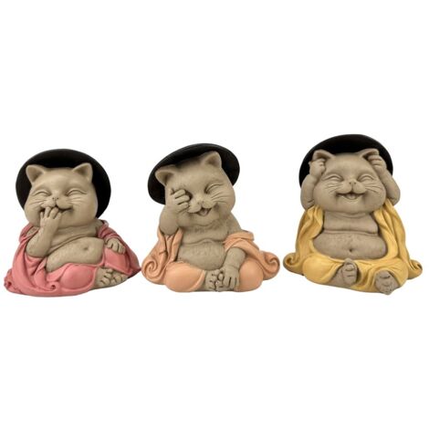 Signes Grimalt Figura De Buda Figuras  Gato Buda No Ve-Oye-Habla Budas Multicoloro 8x9x10cm 37449