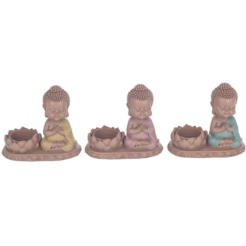 Figure de figurines de Bouddha Figure Bouddha Portavelas 3 Uni Bouddha Brown 8x13x12cm 28809 - Signes Grimalt