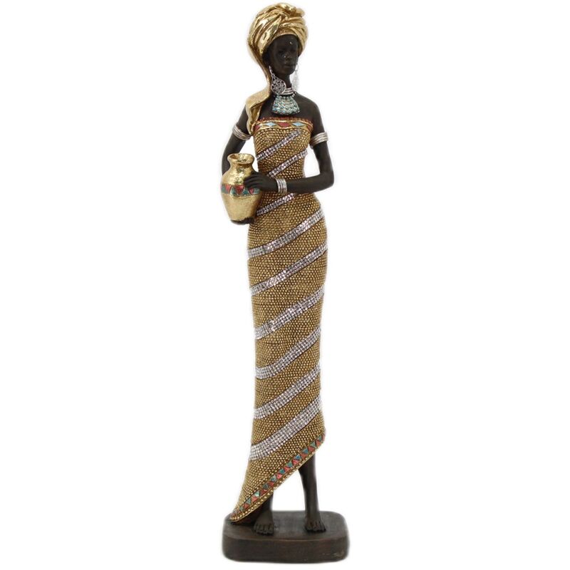 Signes Grimalt - Figure de figure africaine Figure des femmes africaines et des éléphants d'or 8x10x41cm 28689
