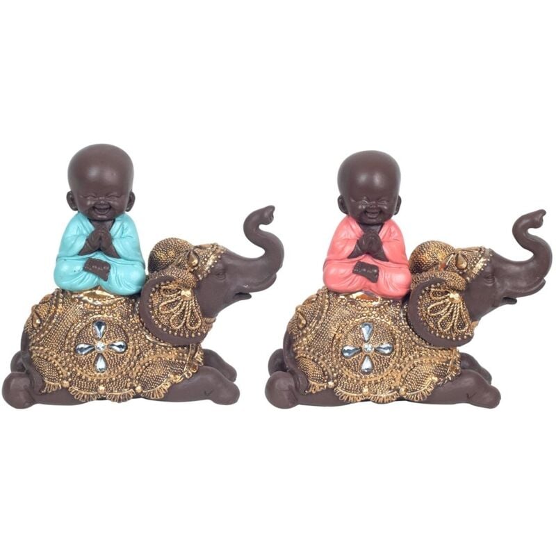 Figure de figurines de Bouddha Bouddha sur Elephant 2U Multicolor Bouddhs 6x14x14cm 22574 - Signes Grimalt
