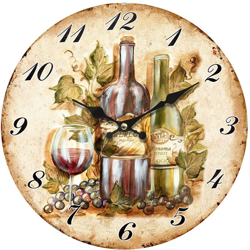 Signes Grimalt - Horloge Vintage Raisin Et Vin Décoration Murale Carte du Monde - 34x34x4cm
