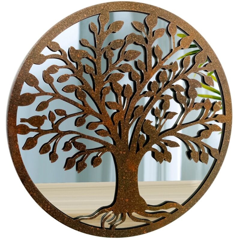 Signes Grimalt - Horn Tree Life Mirror Appliques Metal Appliquer un métal brun rond - 30x30x2cm