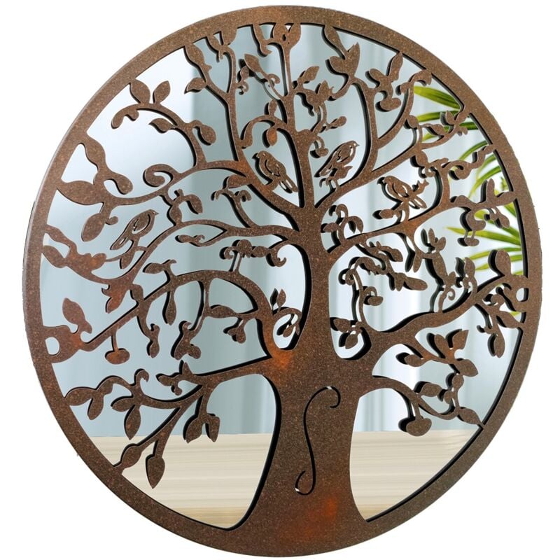 Horn Tree Life Mirror Appliques Metal Appliquer un métal brun rond - 50x50x2cm - Signes Grimalt