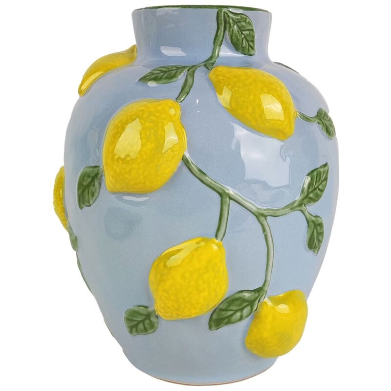 Vase décoratif en porcelaine au motif citron, idéal pour la décoration intérieure, la cuisine et le salon.