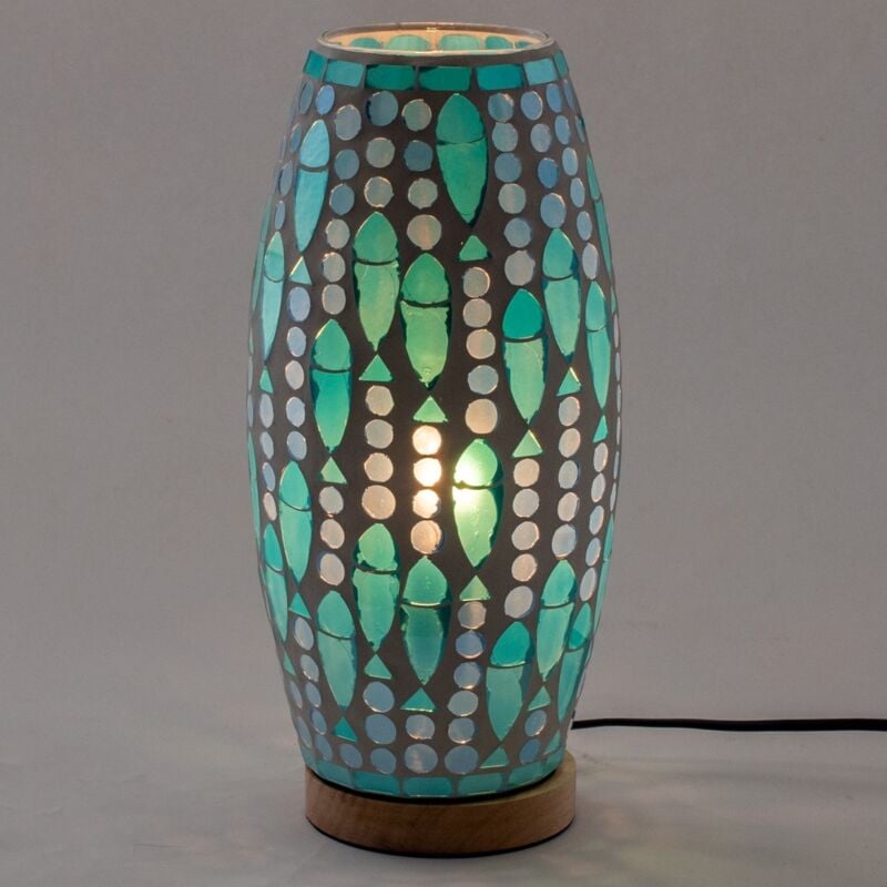 Signes Grimalt - Lampe de table en mosaïque de style indien verte avec verre et bois